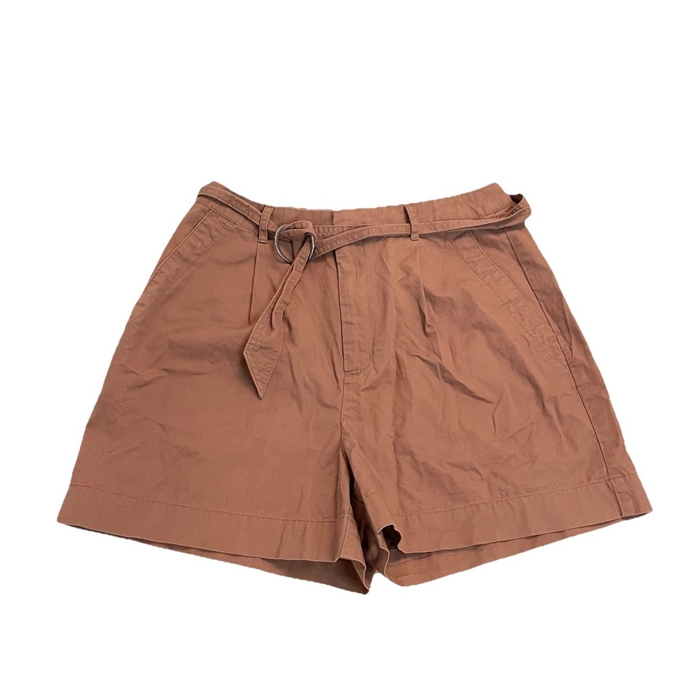 A NEW DAY High Waisted Belted Cotton Chino Shorts Brown Business Casual 8